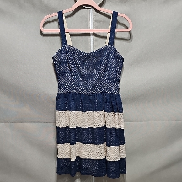 Teeze Me Navy and Cream Dress - Picture 1 of 5